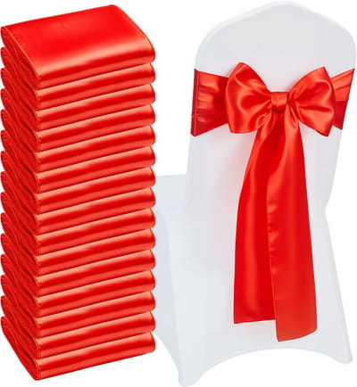 Satin Stoelbanden Bogen, 50 Stuks Banden Vastzettingen voor Stoelen, 7 x 108 Inch, Rode Evenement Decoratie, Ideaal voor Bruiloften, Babyshowers, Feesten, Banketten en Stoelhoes Accenten