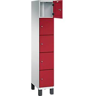 C+P Cambio lockerkast, 1 vak, 5 vakken, op poten, B 300 x D 525 x H 1980 mm, lichtgrijs/ruinrood