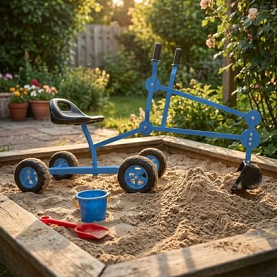AXI Dean de Graafmachine voor in de zandbak Blauw/zwart – 4 wielen - 360° draaibare zitting
