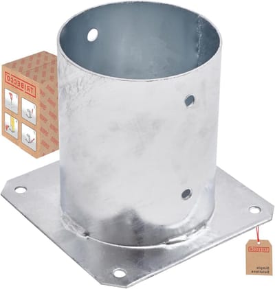 TRIBECCO Base sleeve with anchor plate for round wooden posts Ø 121 x H150 mm hot-dip galvanized steel round screw-on sleeve as anchoring for carports, fences, gate posts, palisades