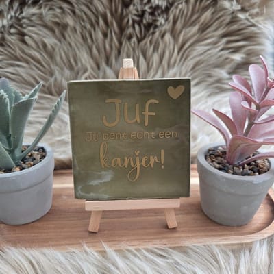 Robuust Wenstegeltje Juf jij bent echt een kanjer! – Cadeau Juffendag – Afscheid Juf – Bedankje – Trendy – Woondecoratie – Cadeautje – Decoratief Tegeltje met Standaard – Cadeau Idee