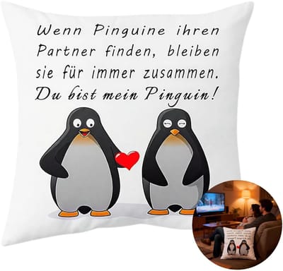 Dailygoods - Paar cadeaus voor partner pinguïn cadeau jubileum voor hem haar kussensloop 45 x 45 cm, cadeau bruiloft verjaardag Kerstmis Valentijnsdag paar geschenken