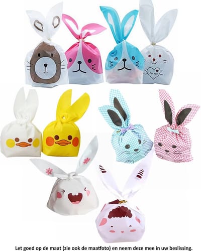 10x Uitdeelzakjes Eend en Konijn Design 13 x 22 cm - Plastic Traktatie Kado Zakjes - Snoepzakjes - Koekzakjes - Koekje - Cookie Bags - Pasen – Kinderverjaardag.