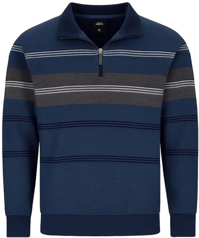 Hajo - Heren sweater met rits - blauw gestreept - Maat XXL