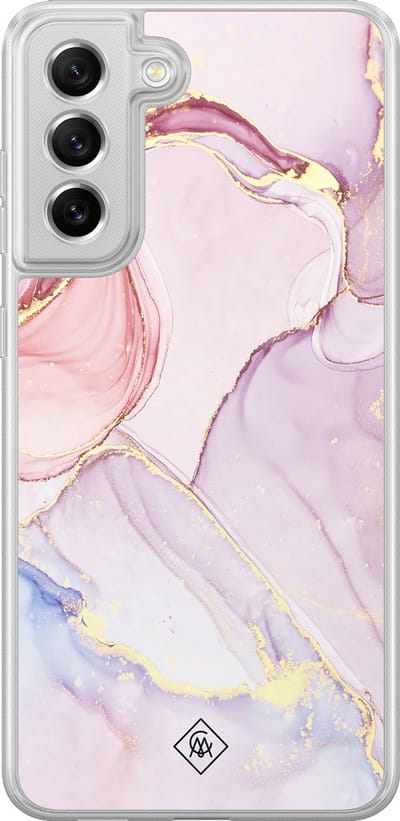 Casimoda® hoesje - Geschikt voor Samsung Galaxy S21 FE - Marmer roze paars - 2-in-1 case - Schokbestendig - Marble design - Verhoogde randen - Paars, Transparant