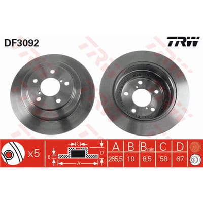 Remschijf TRW DF3092 achter, volledig, 1 Stuk
