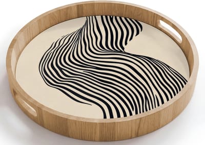 Dienblad rond 40x40 cm - Schootdienblad hout - Golvend - Lijnen - Abstract - Silhouet - Borrelplank rechthoek - Plateau houten dienbladen