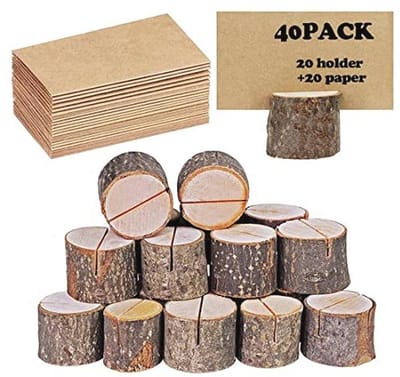 Rustieke tafelkaarthouder van echt hout met schors - 20 houders en kraftpapier voor bruiloften en feesten