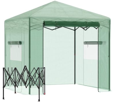Kas met Roldeur en Ramen - Opvouwbare Tuinkas - Foliekas - Broeikas - Koude Bak - Kweekkas - Tomatenkas - Groentekas - Plantenkas - voor Groenten, Bloemen, Planten - 238 x 178 x 240 cm - Donkergroen