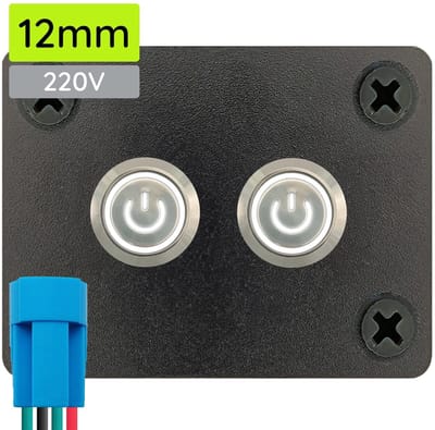 ProRide Metalen Drukschakelaars ON-OFF 220V - 12mm - Tweevoudig inbouwpaneel - IP67 - LED indicatie Wit