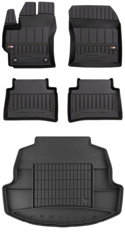 Frogum ProLine Complete Set: Luxe Rubberen Automatten + Kofferbakmat - Geschikt voor TOYOTA Corolla XII (E210) Sedan vanaf 2019 - Perfecte Pasvorm - Geurloos TPE - Zwart