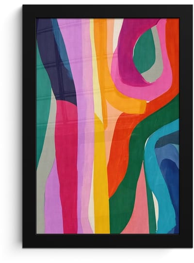 Poster in lijst - Fotolijst 20x30 cm - Posters - Abstract - Kleurrijk - Golven - Lijnen - Posterlijst zwart - Decoratie - Wanddecoratie woonkamer - Muurdecoratie slaapkamer