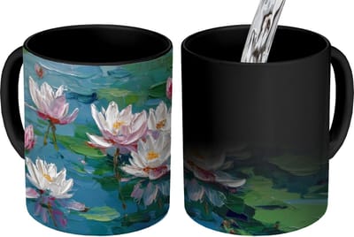 Magische Mok - Foto op Warmte Mokken - Koffiemok - Waterlelies - Bloemen - Roze - Water - Magic Mok - Beker - 350 ML - Theemok