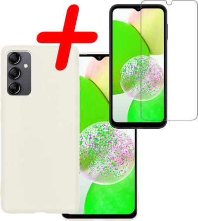Hoesje Met Screenprotector - Geschikt voor Samsung Galaxy A14 - Sterk & Shockproof - Back Cover - Siliconen Case - Telefoon Hoes - Wit