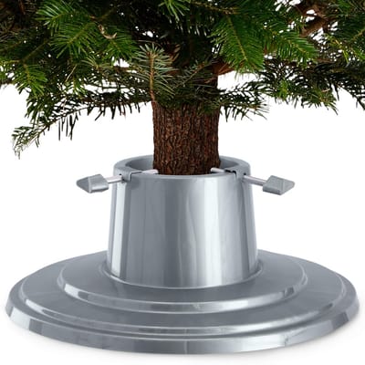 KADAX Kerstboomstandaard, kerstboomstandaard met waterreservoir, dennenboomstandaard voor een echte boom, kunststof standaard voor een kerstboom (zilver/boomhoogte tot 2 m)