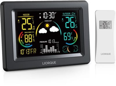 Weerstation Draasloos Binnen/Buiten - Weerstation - LCD Kleurenscherm - Automatische Tijdinstelling - Meerdere Sensoren Ondersteuning - Voor Binnen en Buiten