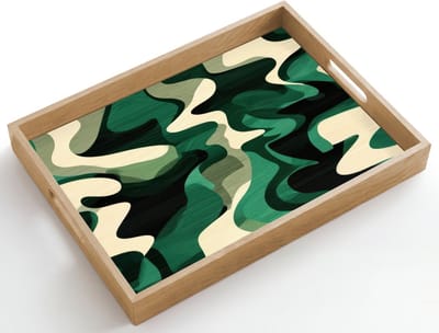 Dienblad hout 50x35 cm - Schootdienblad - Abstract - Camouflage - Groen - Borrelplank rechthoek - Plateau dienbladen