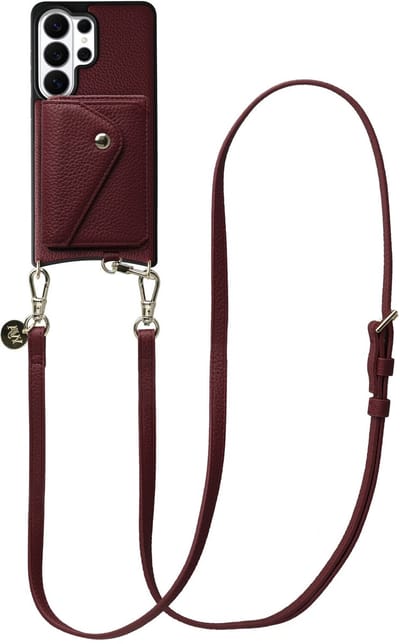 AVY Leren Hoesje geschikt voor Samsung Galaxy S26 Ultra | Met Koord en Magnetische Kaarthouder | Compatibel met MagSafe | Leather Case met 130CM Koord & Wallet | Long Leather | Burgundy