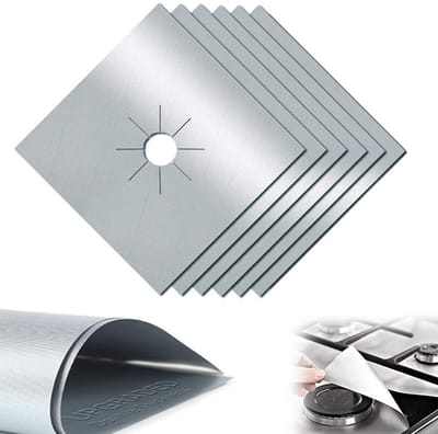 6 stuks Plaque de Kookplaat Gas Bescherming in Teflon Zilver Plaque Kookplaat Gas Bescherming Gaziniere Gas Bescherming Cuisinière à Brûleurs Gas Bescherming Anti-Corrosion Anti-lijm voor Keuken