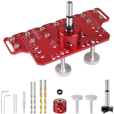 2-in-1 Boorgereedschap voor Plankpinnen en Kastscharnieren - Aluminium Jig met 5mm en 1/4 Inch Boorkoppen voor Precisie en Efficiëntie