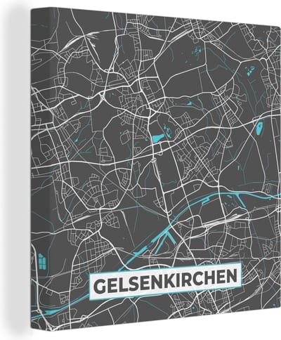 Canvas Schilderij Stadskaart – Gelsenkirchen – Duitsland – Plattegrond – Kaart - 20x20 cm - Wanddecoratie