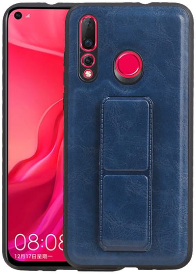 Grip Stand Hardcase Backcover - Telefoonhoesje - Achterkant Hoesje - Geschikt voor Huawei Nova 4 - Blauw