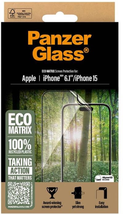 PanzerGlass Matrix Recycled Ultra-Wide Fit Anti-Bacterial Screenprotector incl. applicator geschikt voor Apple iPhone 16
