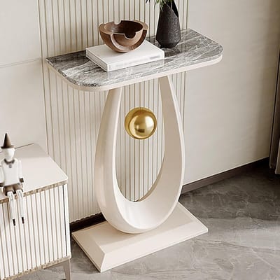 Haltafel - Smalle tafel - Decoratie presenteren - Marmerlook blad - 40 cm breed - Wit
