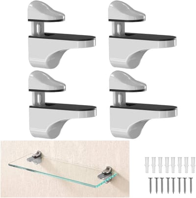 4 stuks - Glasklem - Glas Plankdragers - Verstelbare - Glazen Plankbeugel - vismond glazen clip - wandmontagesteun - zinklegering - meubelaccessoires - hardware-accessoires - met schroeven - voor planken van 3-20 mm dikte - 56*24*50 mm - wit