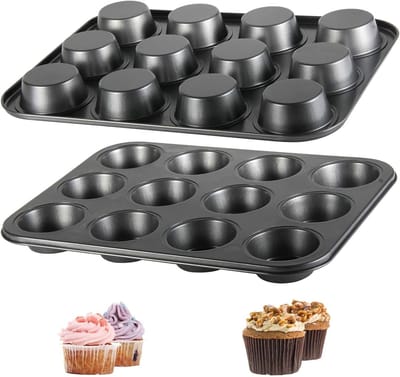 Set van 2 Grote Muffinvormen, Antiaanbak Pannen voor Cupcakes en Pudding, Ideaal voor Bakken (35.3 x 26.2 x 3 cm)