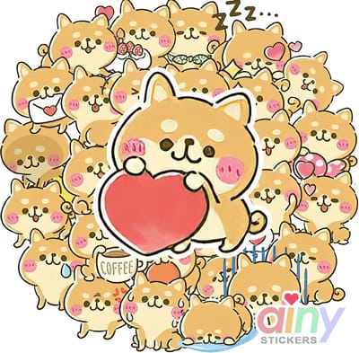 Ainy Shiba Hondje Stickers 45 stuks voor bullet journal, fotoalbum, wenskaarten, laptop, telefoon - ook geschikt als geschenksticker, skateboard stickers, graffiti stickers, knutselen kawaii stickervellen voor kinderen en volwassenen
