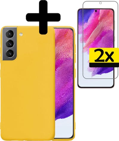 Hoesje - Met 2x Screenprotector - Geschikt voor Samsung Galaxy S21 FE - Sterk & Shockproof - Back Cover - Siliconen Case - Telefoon Hoes - Telefoonhoesjes - Geel