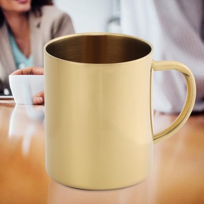 Tasse Mug à Café Bière Double Paroi Anti-Échaudure Acier Inoxydable 304 400mL(Or) beige