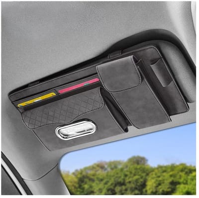Dailygoods- Zonneklep Organizer - Verstelbare Kaarthouder - Multifunctionele Opbergtas - Geschikt voor 99% van de Automodellen - Zacht en Duurzaam - Afmetingen 32x15,5 cm - Auto Organizer