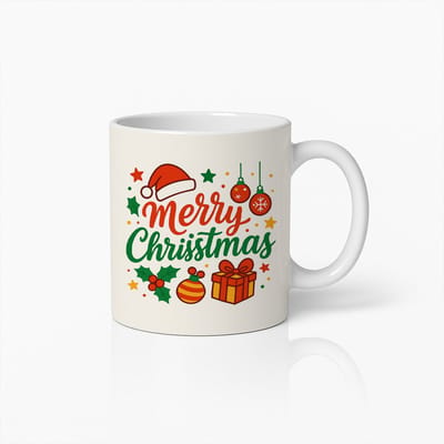 Kerstmis Mok 330ml – Feestelijke Koffiebeker met Kerstmuts, Cadeaus & Ornamenten – Leuk Kerstcadeau
