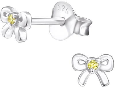 Joy|S - Zilveren strikje oorbellen - 5 x 3.5 mm - massief sterling zilver 925 - zirkonia geel - geboorte steen november - oorknopjes - kinderoorbellen