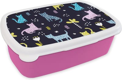 Broodtrommel Roze - Lunchbox - Brooddoos - Design - Jungle - Luipaard - Dieren - 18x12x6 cm - Kinderen - Meisje