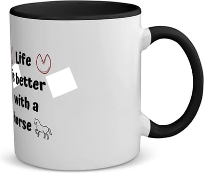 Akyol - life is better with a horse koffiemok - theemok - zwart - Paarden - paarden liefhebbers - verjaardag - cadeau - kado - geschenk - 350 ML inhoud