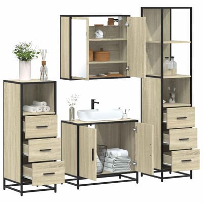 vidaXL - 4-delige - Badkamermeubelset - bewerkt - hout - sonoma - eikenkleurig