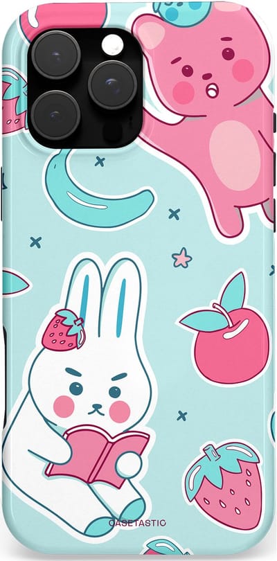 Casetastic hoesje geschikt voor Apple iPhone 16 Pro Max - MagSafe - Dubbellaagse bescherming - Fruitige vriendjes - Fashion Case - Mintgroen Lichtgrijs Lichtroze Wit