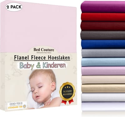 Bed Couture  Flanel Fleece Kinder Hoeslaken - 100% Katoen Extra zacht en Warm - Ledikant - 70x120  Cm - Roos