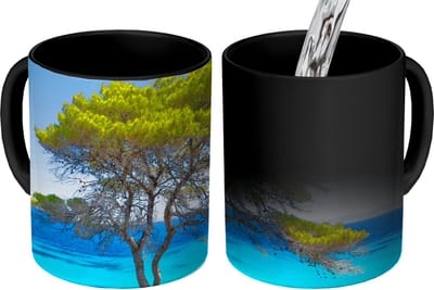 Magische Mok - Foto op Warmte Mokken - Koffiemok - Boom - Zee - Tropisch - Zomer - Magic Mok - Beker - 350 ML - Theemok