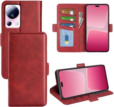MobyDefend Hoesje - Geschikt voor Xiaomi 13 Lite - Luxe Wallet Book Case (Sluiting Zijkant) - Rood