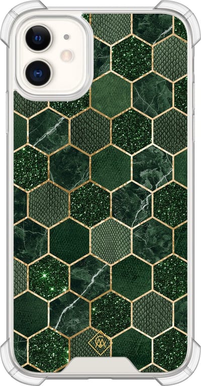 Casimoda® hoesje - Geschikt voor iPhone 11 - Kubus Groen - Shockproof case - Extra sterk - Siliconen/TPU - Groen, Transparant