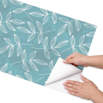 Coloray Meubel Wrap Folie - Turkoois Meubelfolie - 50x100 cm - Decoratiefolie Zelfklevend Plantenpatroon - Meubelfolie Zelfklevend - Modern Meubelfolie - Wrapfolie Keuken - Wanddecoratie - Bloemen en planten