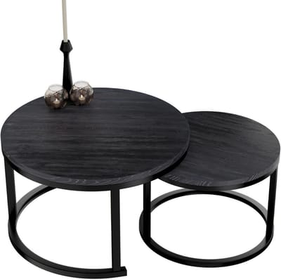 Set van 2 ronde salontafels - zwart houten design, 60 cm en 40 cm diameter