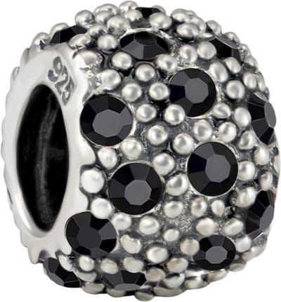Quiges - 925 - Zilveren - Bedels -Sterling zilver - Beads - Bolletjes Patroon met Zirkonia Zwart Kraal Charm - Geschikt – voor - alle bekende merken - Armband Z498