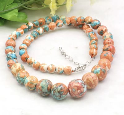 N3 Collecties 6-14mm Natuursteen Ronde Oranje Blauwe Multicolor Ketting Dames