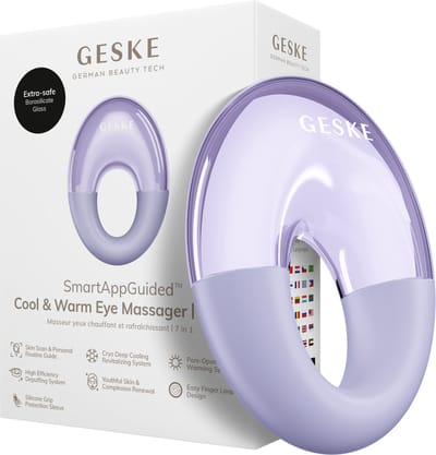 GESKE SmartAppGuided™ Cool & Warm Eye Massager | 7 in 1 | Multifunctioneel massageapparaat | Ogen en gezicht | Batterijloos koelen en warmen | Verstevigt en ontspant | Ringvormig ontwerp