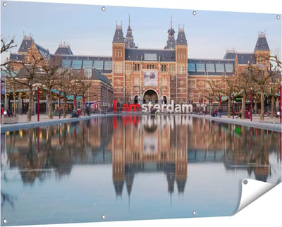 Gards Tuinposter Amsterdam Rijksmuseum - I Amsterdam Tekst - 150x100 cm - Tuindoek - Tuindecoratie - Wanddecoratie buiten - Tuinschilderij